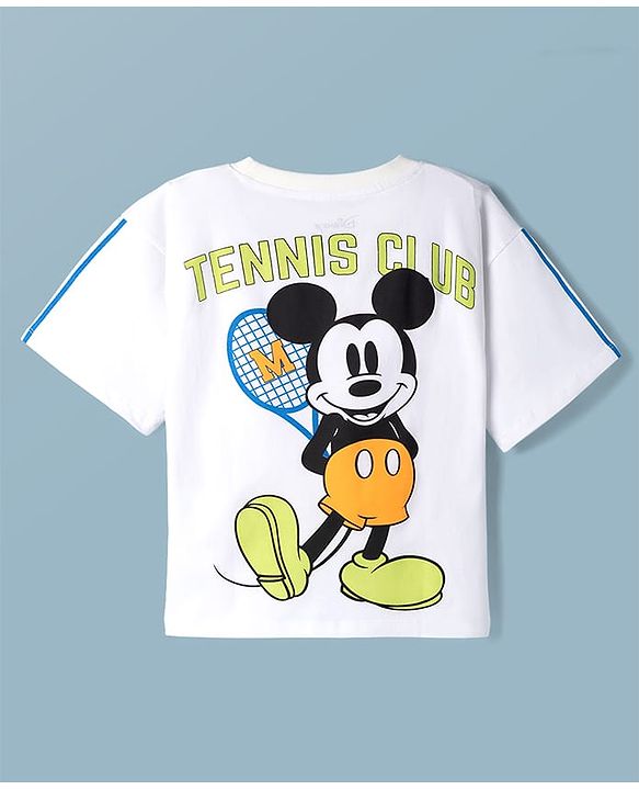 Pine Kids Disney Single Jersey Knit Half Sleeves T-Shirt With Front & Back Mickey Mouse Graphics - White
