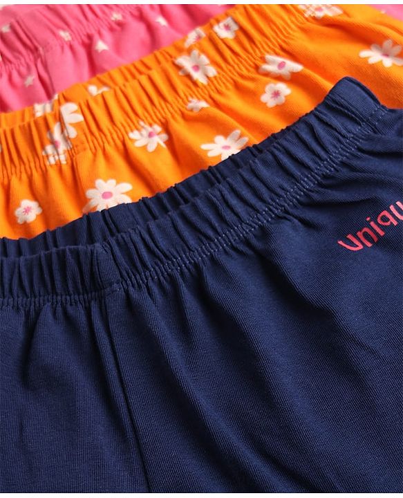 Pine Kids Cotton Lycra Knit Bloomers With Floral & Star Print  Pack of 3 - Multicolor