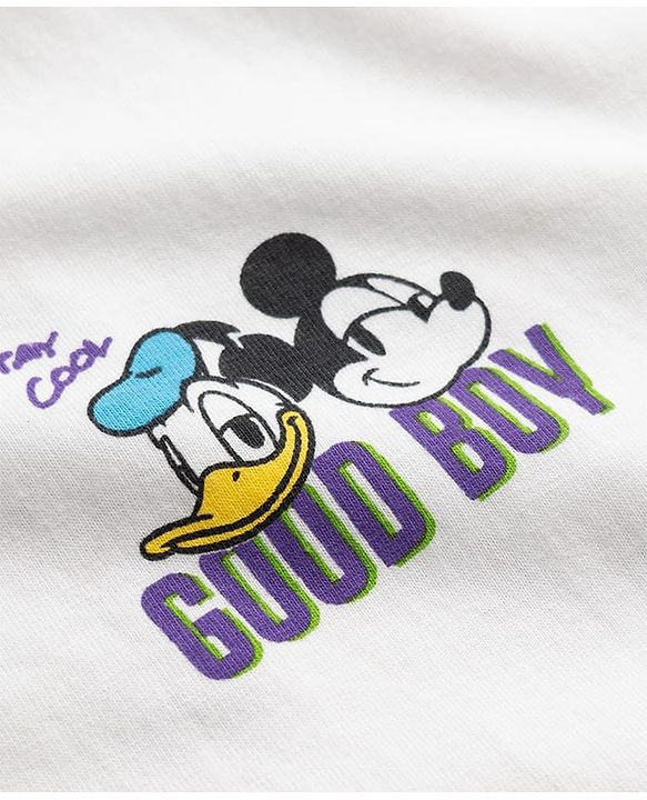 Pine Kids Disney Single Jersey Knit Half Sleeves T-Shirt With Mickey Mouse Front & Back Print - White