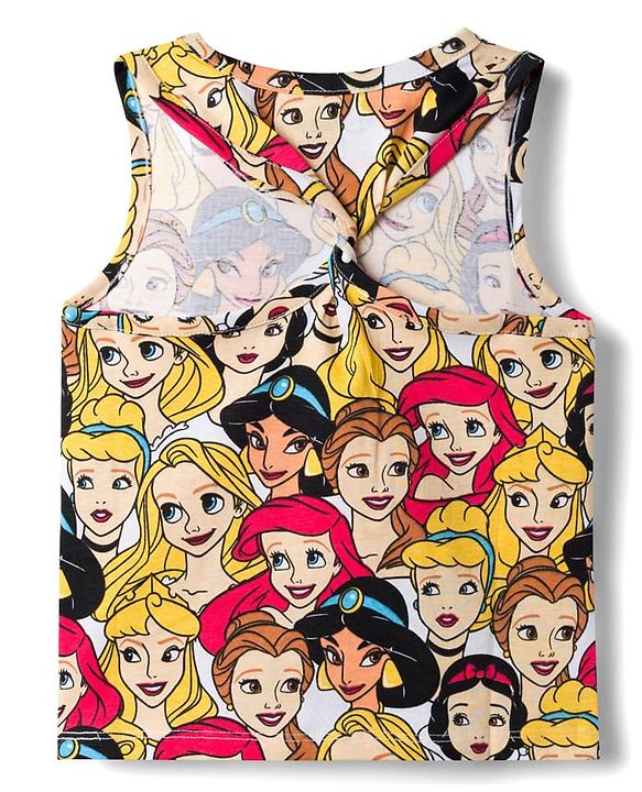 Babyhug Disney Single Jersey Knit Sleeveless Tops and Denim Skirts Set with Disney Princess Graphics -  Multicolour