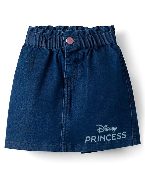Babyhug Disney Single Jersey Knit Sleeveless Tops and Denim Skirts Set with Disney Princess Graphics -  Multicolour