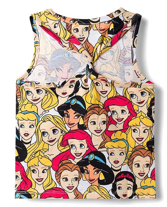 Babyhug Disney Single Jersey Knit Sleeveless Tops and Denim Skirts Set with Disney Princess Graphics -  Multicolour