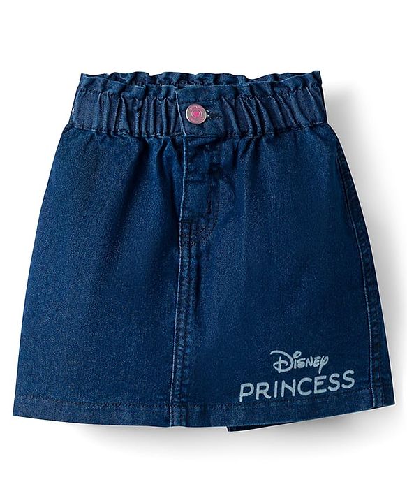 Babyhug Disney Single Jersey Knit Sleeveless Tops and Denim Skirts Set with Disney Princess Graphics -  Multicolour