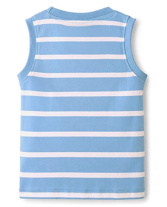 Babyhug Single Jersey Knit Sleeveless Striped Animal Printed Tank T-Shirt & Shorts Set - Light Blue & Yellow