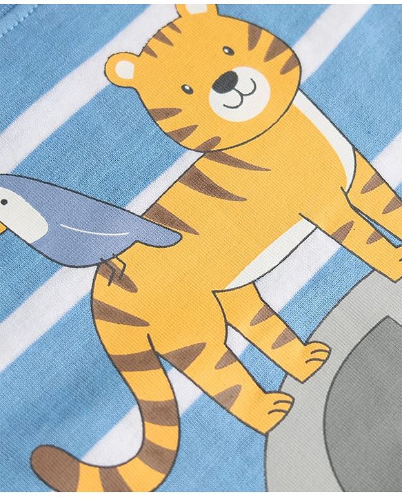 Babyhug Single Jersey Knit Sleeveless Striped Animal Printed Tank T-Shirt & Shorts Set - Light Blue & Yellow