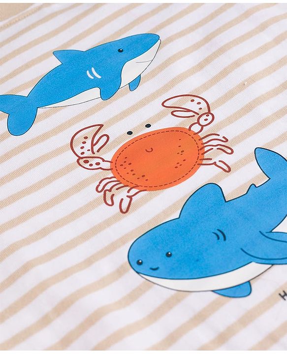 Babyhug Slub Jersey Knit Sleeveless Striped Sea Life Printed Tank T-Shirt & Shorts Set - Multicolor