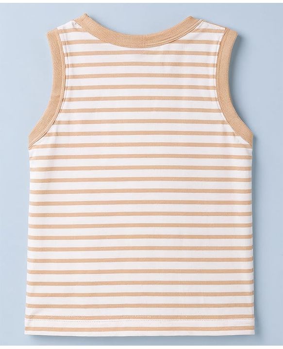 Babyhug Slub Jersey Knit Sleeveless Striped Sea Life Printed Tank T-Shirt & Shorts Set - Multicolor