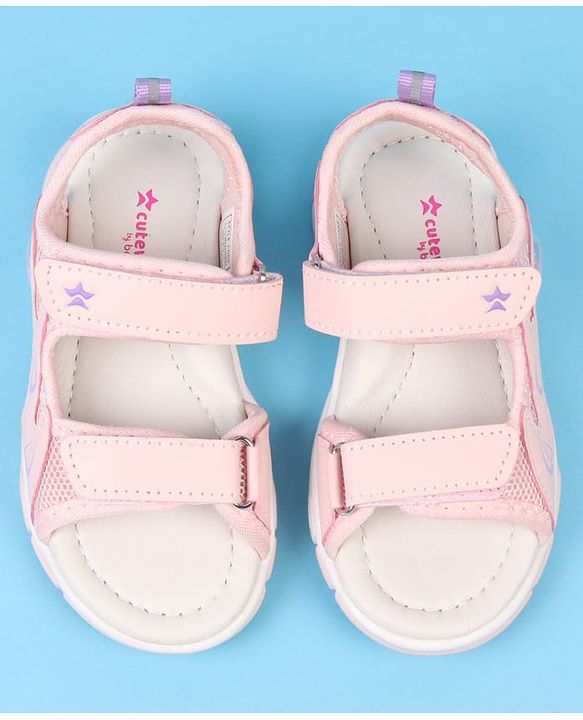 Cute Walk by Babyhug Velcro Closure Sandals With Heart Print - Pink