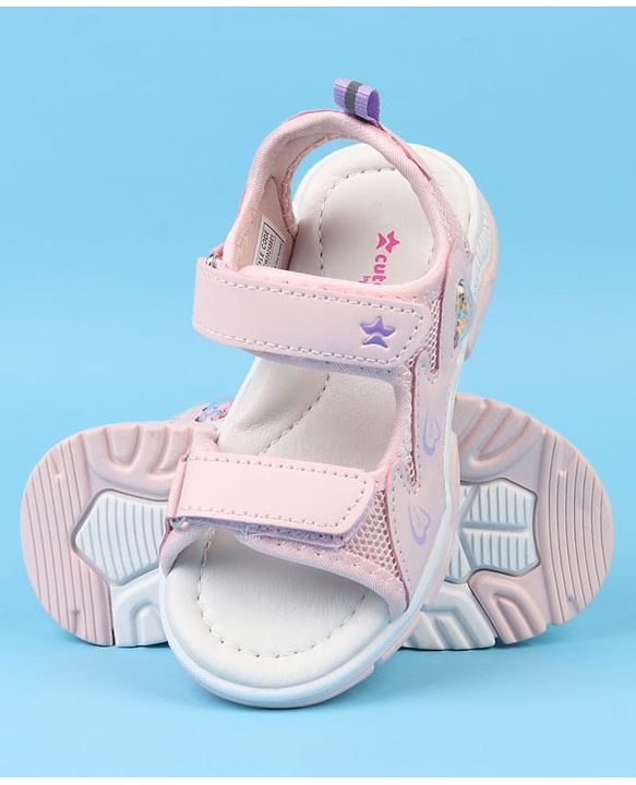 Cute Walk by Babyhug Velcro Closure Sandals With Heart Print - Pink