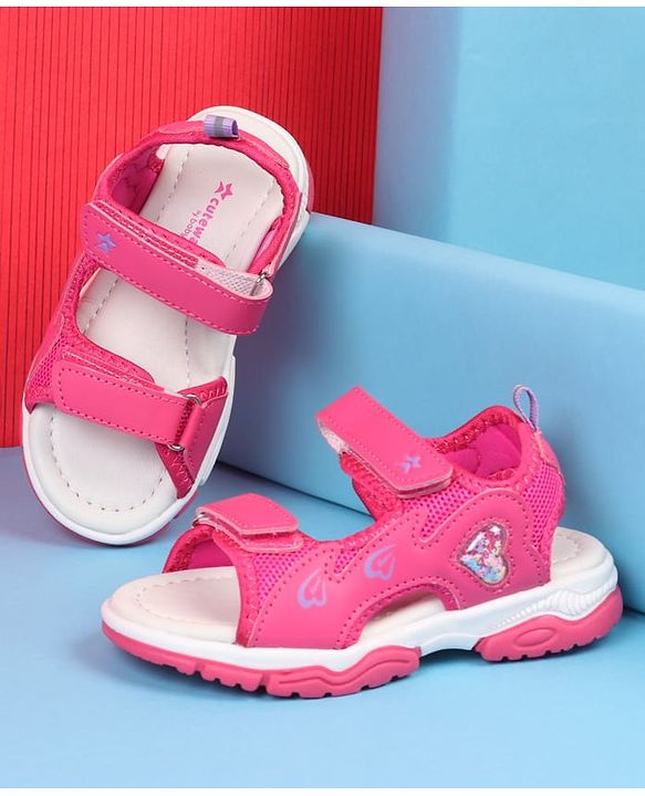 Cute Walk by Babyhug Velcro Closure Sandals With Heart Print - Pink