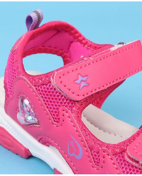 Cute Walk by Babyhug Velcro Closure Sandals With Heart Print - Pink