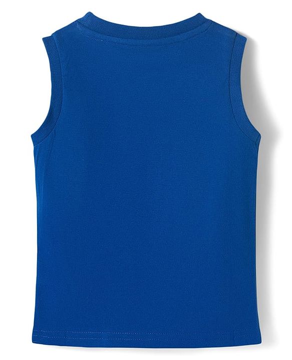 Babyhug Single Jersey Knit Sleeveless T-Shirt & Shorts Set with Vehicles Print - Blue & Red