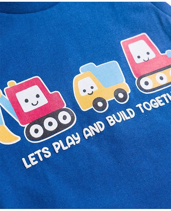 Babyhug Single Jersey Knit Sleeveless T-Shirt & Shorts Set with Vehicles Print - Blue & Red