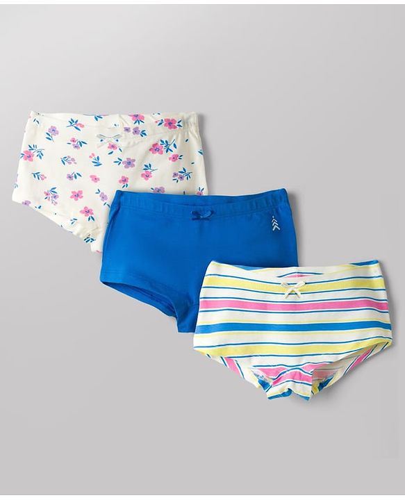 Pine Kids Cotton Lycra Knit Striped & Floral Printed Panties Pack of 3 (Color May Vary)