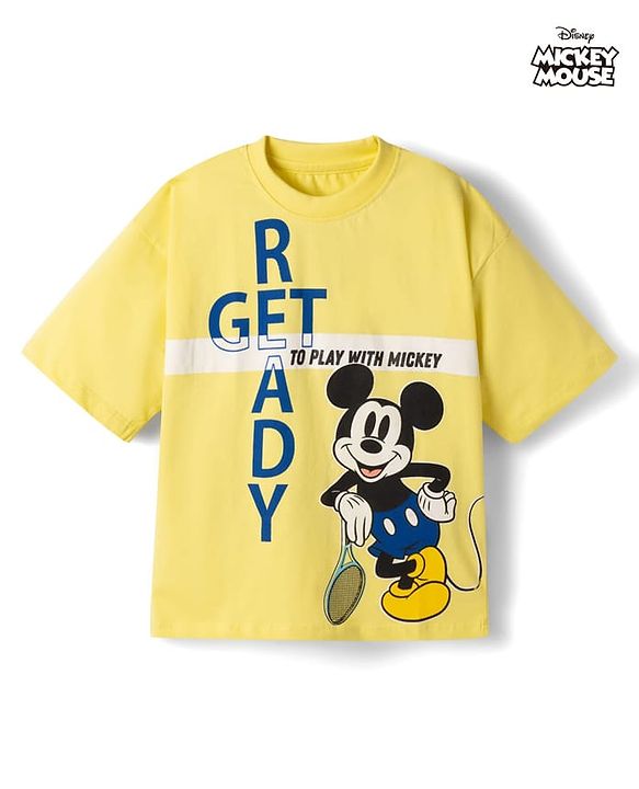 Pine Kids Cotton Knit T-Shirt Half Sleeves with Mickey Mouse & Friends Graphics Yellow 4-5 Years