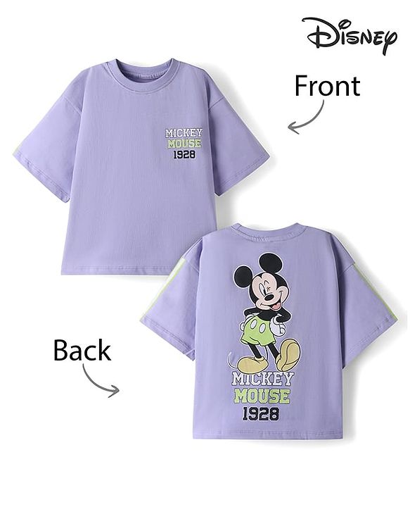 Pine Kids Disney Cotton Knit T-Shirt Half Sleeves with Mickey Mouse Print Purple 4-5 Years