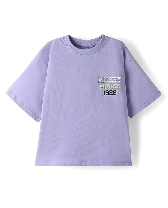 Pine Kids Disney Cotton Knit T-Shirt Half Sleeves with Mickey Mouse Print Purple 4-5 Years
