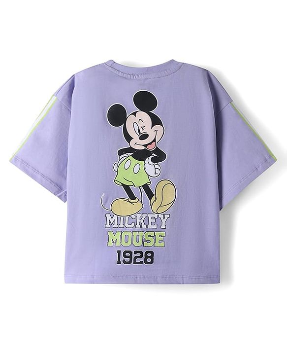 Pine Kids Disney Cotton Knit T-Shirt Half Sleeves with Mickey Mouse Print Purple 4-5 Years