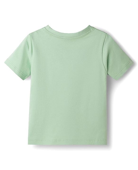 Babyhug Single Jersey Knit Half Sleeves T-Shirt & Denim Shorts Set with Tractor Print - Green & Blue