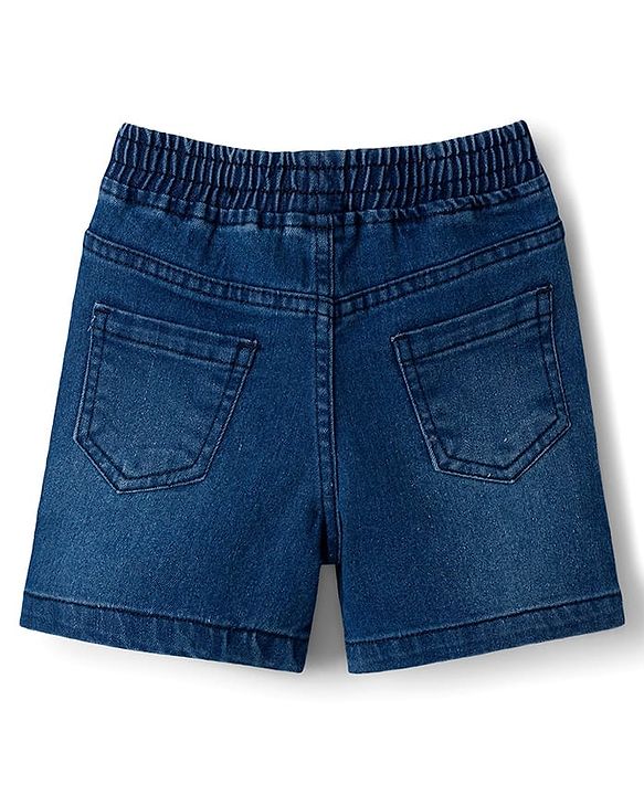 Babyhug Single Jersey Knit Half Sleeves T-Shirt & Denim Shorts Set with Tractor Print - Green & Blue