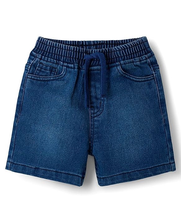 Babyhug Single Jersey Knit Half Sleeves T-Shirt & Denim Shorts Set with Tractor Print - Green & Blue
