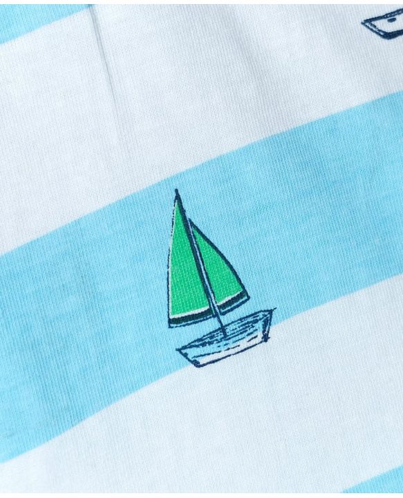 Babyhug 100% Cotton Knit Half Sleeves Striped & Nautical Theme Printed T-Shirt & Shorts Set With Cargo Pockets - Light & Navy Blue