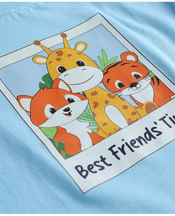 Babyhug Single Jersey Knit Half Sleeves T-Shirt & Shorts Set with Animal Print - Blue & Orange