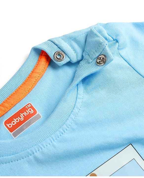 Babyhug Single Jersey Knit Half Sleeves T-Shirt & Shorts Set with Animal Print - Blue & Orange