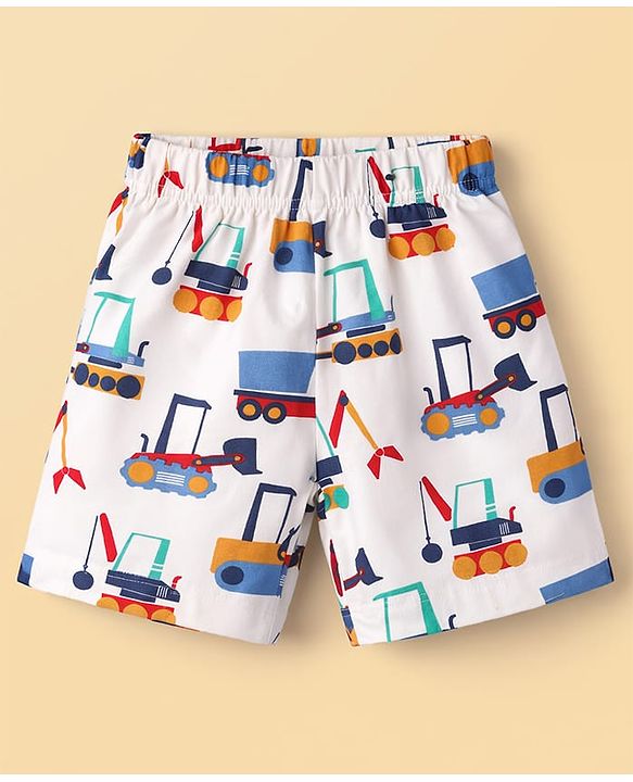 Babyhug Cotton Knit Half Sleeves Co-Ord T-Shirt & Shorts Night-Suit With JCB Print - Offwhite