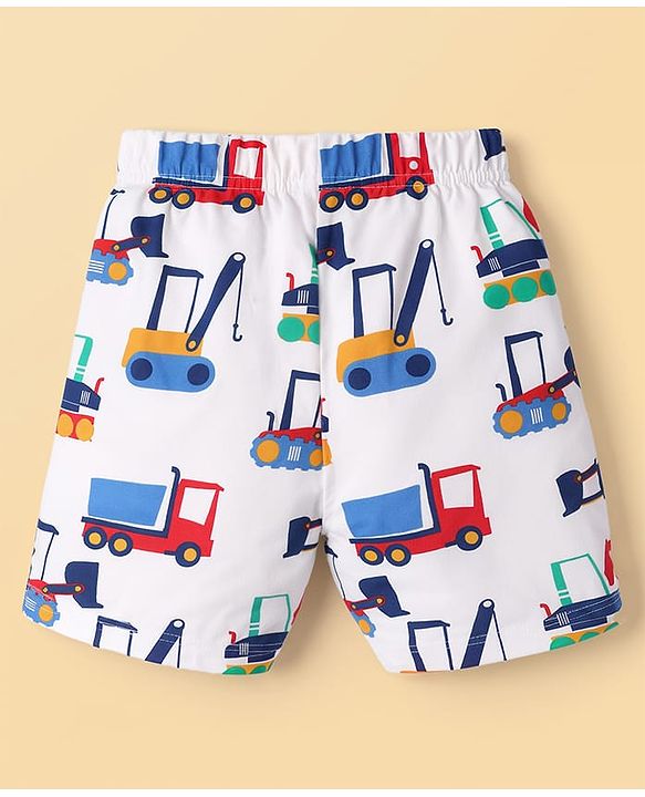 Babyhug Cotton Knit Half Sleeves Co-Ord T-Shirt & Shorts Night-Suit With JCB Print - Offwhite