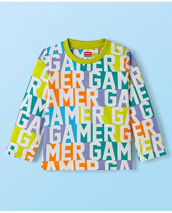 Babyhug Cotton Knit Full Sleeves Co-Ord T-Shirt & Short Night Suit with Text Print - Mutlicolour
