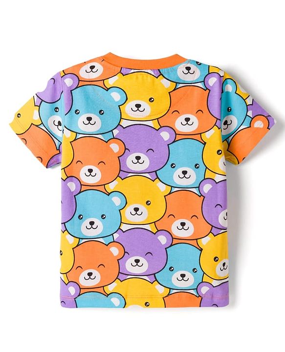 Babyhug Cotton Knit Half Sleeves T-Shirt & Short Night Suit with Bear Print - Mutlicolour