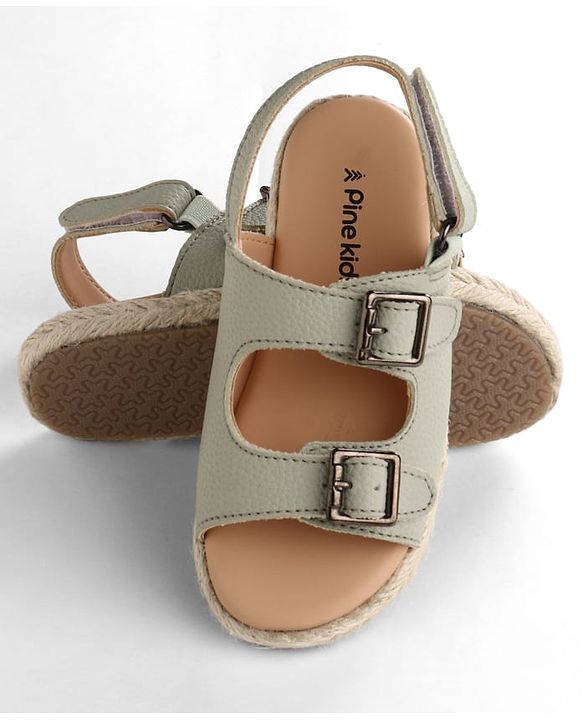 Pine Kids Velcro Closure Solid Sandals - Green
