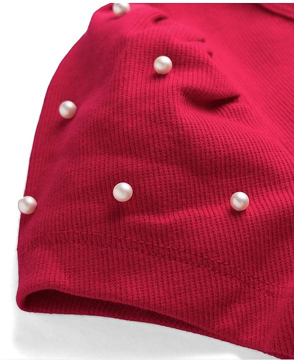 Pine Kids Cotton Knit Tops with Puffed Sleeves and Embellishments Red 4-5 Years