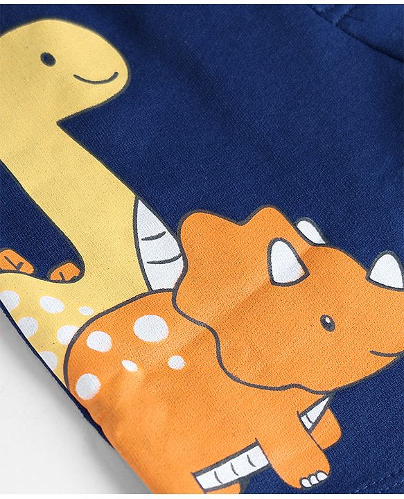 Babyhug Terry Knit Mid Thigh Dino Printed Shorts - Navy Blue