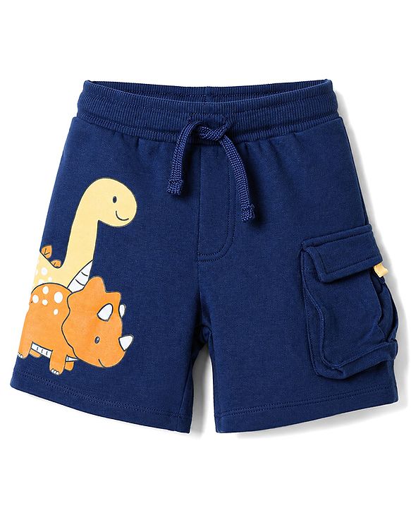 Babyhug Terry Knit Mid Thigh Dino Printed Shorts - Navy Blue