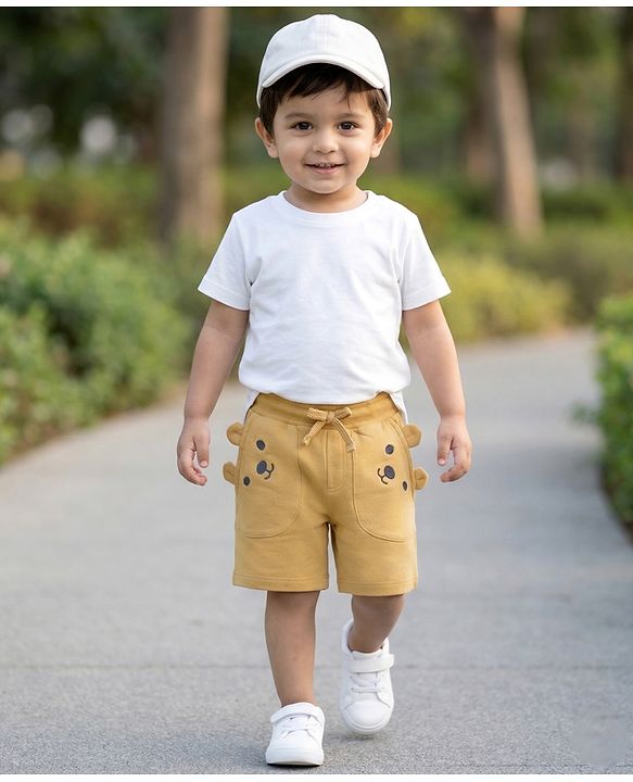 Babyhug Terry Knit Mid Thigh Shorts with Bear Embroidery - Brown