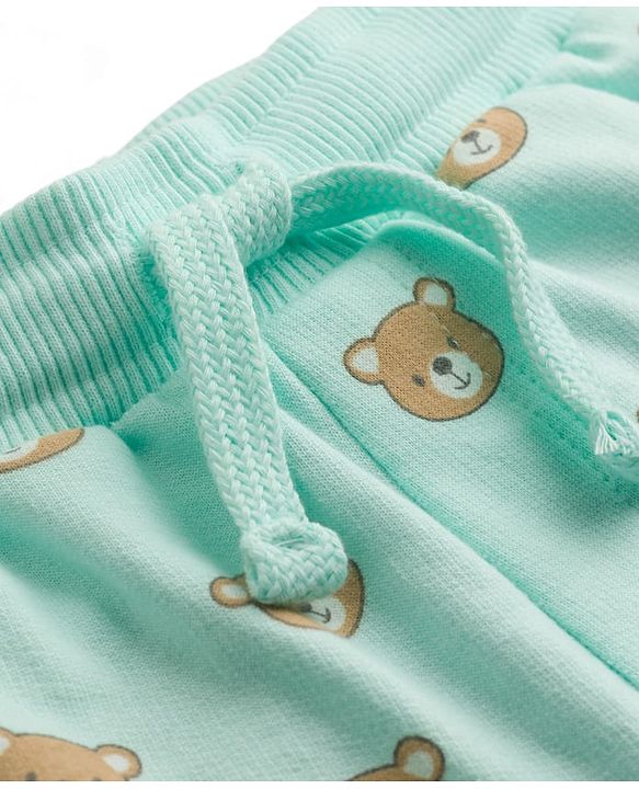 Babyhug 100% Cotton Terry Knit Mid Thigh Shorts With Teddy Print & Applique - Aqua Blue