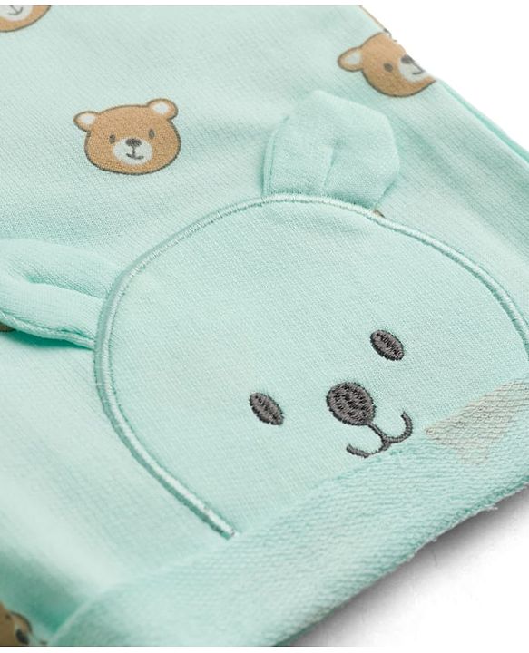 Babyhug 100% Cotton Terry Knit Mid Thigh Shorts With Teddy Print & Applique - Aqua Blue