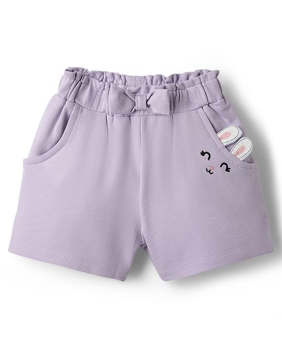 Babyhug Terry Knit Mid Thigh Shorts with Bunny Embroidery & Applique - Lavender