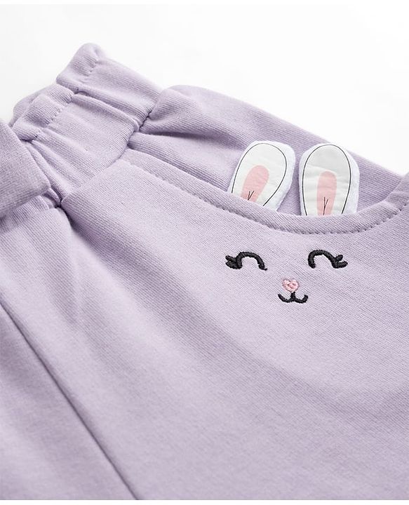 Babyhug Terry Knit Mid Thigh Shorts with Bunny Embroidery & Applique - Lavender