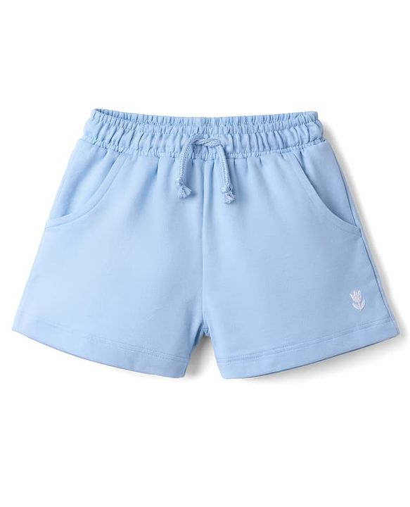 Babyhug Terry Knit Mid Thigh Shorts with Floral Embroidery - Blue