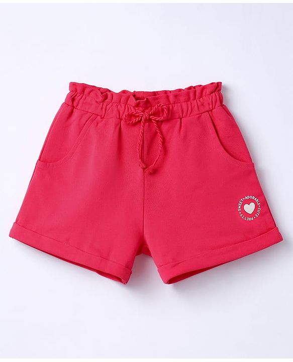 Babyhug Terry Knit Mid Thigh Shorts with Heart Print - Dark Pink