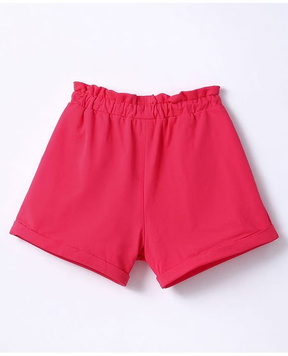 Babyhug Terry Knit Mid Thigh Shorts with Heart Print - Dark Pink