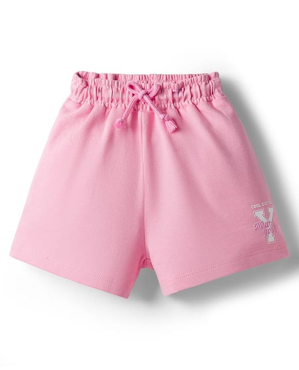 Babyhug Terry Knit Mid Thigh Length Shorts with New York Print - Pink