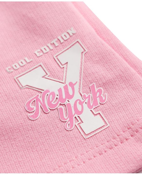 Babyhug Terry Knit Mid Thigh Length Shorts with New York Print - Pink