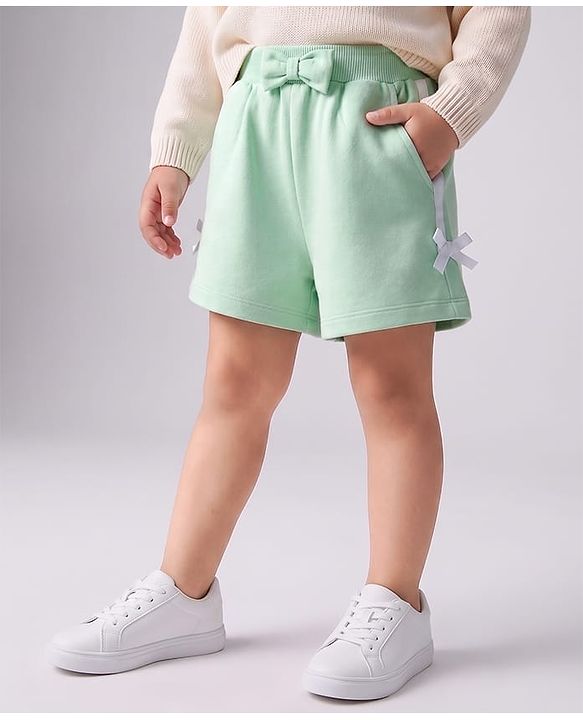 Babyhug Terry Knit Mid Thigh Solid Shorts with Bow Applique - Mint