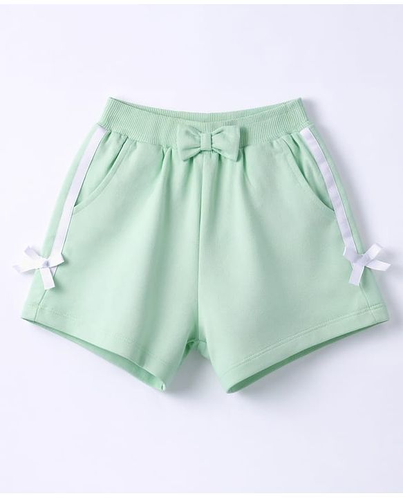 Babyhug Terry Knit Mid Thigh Solid Shorts with Bow Applique - Mint
