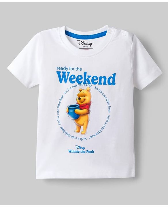Babyhug Disney Terry Knit Half Sleeves T-Shirt & Shorts Set with Winnie The Pooh Grapichs - White & Blue