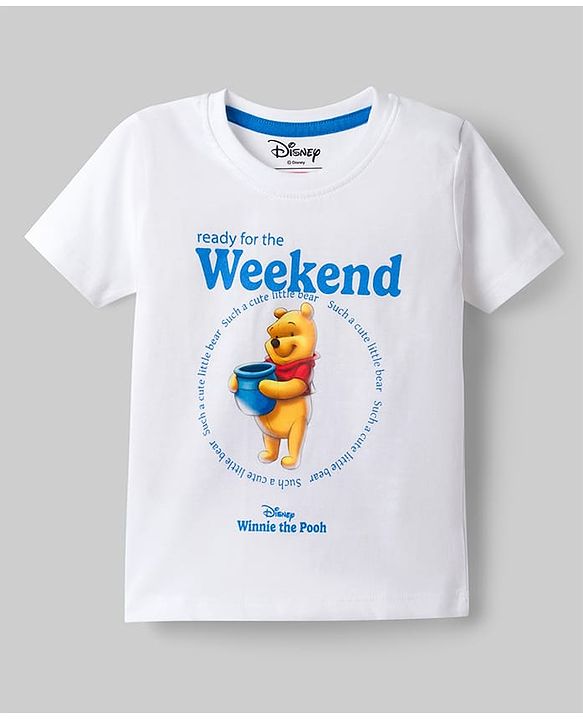 Babyhug Disney Terry Knit Half Sleeves T-Shirt & Shorts Set with Winnie The Pooh Grapichs - White & Blue